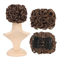 SWACC Short Messy Curly Dish Hair Bun Extension Easy Stretch hair Combs Clip in Ponytail Extension Scrunchie Chignon Tray Ponytail Hairpieces (Medium Ash Brown-8)
