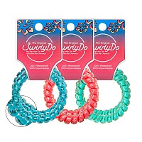 Lindo LARGE SWIRLYDO Premium Waterproof Coil Hair Ties, No Pony Line, No Headaches, No Slip, Strong Gentle Accessory for Women, Multi-colored (3pk - 6pcs total) (Turtle Print)