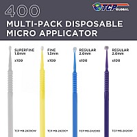 TCP Global 400 Eyelash Extension Micro Brushes - Disposable Brush Applicator Tip Sizes 1.0 mm Superfine White, 1.5 mm Fine Yellow, 2.0 mm Medium Blue & Purple - Apply Makeup, Paint Touch Up