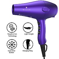 Matte Purple Hair Dryer with Diffuser 1875W Powerful Fast Drying Negetive Ion Blow Dryer Strong Air Flow 2 Speed & 3 Heat Settings DC Motor Plus Concentrator and Comb