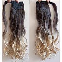 Wavy Wrap around Ponytail Brown Blonde Ombre Hair Extensions 20 inches Long Hairpiece for Women Girl Gift (20 Inch (Pack of 1), Wavy- Dark brown/sandy blonde)