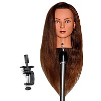 Zvena Beauty 24 Human Hair Cosmetology Mannequin Manikin Training Head with Clamp (24 MEDIUM BROWN (JEN+C))