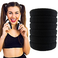 Styla Hair 6 Pack No Crease Hair Tie Black Elastic Bands for Thick, Curly, Wavy Hair - Seamless No Slip, No Damage Design Ponytail Holders for Women & Men - Flexible Comfort for All Day Wear Great for High Impact Sports, Workouts & Exercise