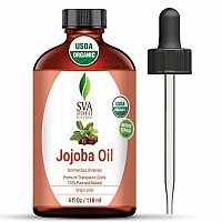 SVA ORGANICS Jojoba Oil Organic Cold Pressed USDA Certified with Dropper 4 Oz Pure Cold Pressed Unrefined Carrier Oil for Skin, Hair, Face, Massage, Nails