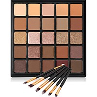 Vodisa Matte and Shimmer Eyeshadow Palette, Brown Eye Shadows Long Lasting Blendable Eyeshadow with Makeup Brushes Set Warm Nude Smoky Waterproof Beauty Cosmetics High Pigment Powder Pallet 25B
