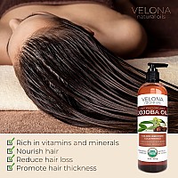 velona Jojoba Oil USDA Certified Organic - 16 oz (With Pump) | 100% Pure and Natural | Golden, Unrefined, Cold Pressed, Hexane Free | Moisturizing Face, Hair, Body, Skin Care, Stretch Marks, Cuticles