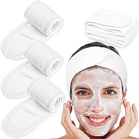 Whaline Spa Facial Headband Head Wrap Terry Cloth Headband 4 counts Stretch Towel for Bath, Makeup and Sport (White)