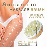 Ozziko Anti Cellulite Dry Brushing Body Brush. Skin Exfoliating Massager Brush for Celulite, Dry Skin, Ingrown Hair, Stretch Marks, Lymphatic Drainage, Scars, Acne, Razor Bumps. Natural Boar Bristles.