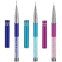 Ycyan 3Pcs Nail Art Liner Brush Pen Set (Size 7 mm,9 mm,11 mm) Rhinestone Handle Salon Using Nylon Hair Brushes
