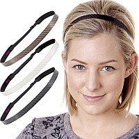 Hipsy Women's Adjustable NO Slip Skinny Tech Sport Headband Multi Packs (Black/White/Brown 3pk)