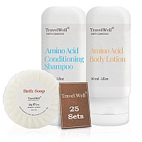 Travelwell Individually Wrapped 30ml Shampoo & Conditioner 2 in 1, 25 Bottles + 30ml Body Lotion, 25 Bottles + 28g Cleaning Travel Soap, 25 Bars | Travel Size Toiletries | Hotel Toiletries in Bulk