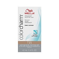 WELLA colorcharm Hair Toner, Neutralize Brass With Liquifuse Technology, T15 Pale Beige Blonde, 1.4 oz