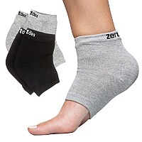 ZenToes Moisturizing Heel Socks 2 Pairs Gel Lined Toeless Spa Socks to Heal and Treat Dry, Cracked Heels While You Sleep (Regular, Gray and Black)