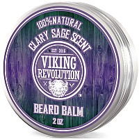 Viking Revolution Beard Balm with Clary Sage Scent and Argan & Jojoba Oils - Styles, Strengthens & Softens Beards & Mustaches - Leave in Conditioner Wax for Men