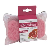 Spongeables Skinutrients Moisturizing Body Wash in a Sponge, 20+ washes, 3.5oz, Sweet Grapefruit with Bonus Travel Bag, 1 Count