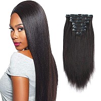 Sassina Clip in Human Hair Extensions Yaki Straight Style Natural Color 16inch 100% Remy Unprocessed Soft Clip on Extensions For Black Women 7 Pieces/Set 120 Grams