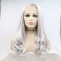 Xiweiya Wigs Silver Synthetic Lace Front Wig Platinum Grey Color Hair Heat Resistant Fiber Hair Side Part Body Wave Silver White Synthetic Lace Front Wigs for Women Makeup Cosplay Party Wig