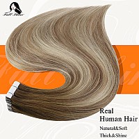 Fshine Tape in Human Hair Extensions 20 Pieces 50 Gram Balayage Human Hair Tape in Extensions Color 3 Brown Roots Fading to 6 and 22 Highlighted Blonde Tape in Hair Extensions Human Hair 14 Inch