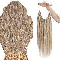 [Popular Choice] Sunny Invisible Wire Hair Extensions Blonde Human Hair Extensions Wire Hair Warm Ash Blonde Highlights Blonde Hidden Wire Hair Extensions Fishing Line Hair Extensions 16inch 80g