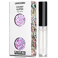 Unicorn Iridescent Chunky Glitter Cosmetic Body Face Hair Eye Nail Glitter Musical Festival Carnival Dance Halloween Party Beauty Makeup DIY Deco 8 Sizes&Shapes 2 Pots (0.5 oz/14g) by GADGETS ENTREPOT