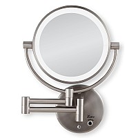 Zadro 9 Round Battery Operated LED Wall Mounted Makeup Mirror, 10X/1 or 5X/1 Vanity Mirrors for Wall, Arm Extends +16