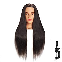 Hairingrid 26-28 Mannequin Head Hair Styling Training Head Manikin Cosmetology Doll Head Synthetic Fiber Hair and Free Clamp Holder (Black)