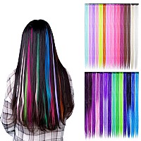 30 Pieces Colorful Hair Extensions Clip in Party Hairpiece, Heat Resistant Synthetic Hair Extensions on Double Weft Hair Extensions in Multiple Colors for Girls