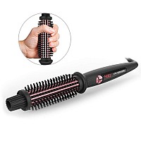 PHOEBE Curling Iron Brush, 1 Inch Dual Voltage Travel-Friendly Tourmaline Ceramic Ionic Hair Curler Hot Brush, Anti-Scald Instant Heat Up Curling Wand with Teeth Styling Brush 1 inch