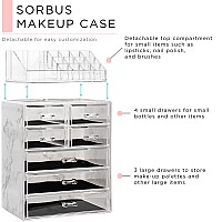 Sorbus Clear Cosmetic Makeup Organizer - Make Up & Jewelry Storage, Case & Display - Spacious Design - Great Holder for Dresser, Bathroom, Vanity & Countertop (3 Large, 4 Small Drawers) [Marble Print]
