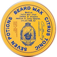 SEVEN POTIONS Beard Wax for Men - Medium Hold Styling Wax to Shape And Nourish Your Beard - All-Natural, Vegan, Cruelty Free - Citrus Tonic (1 FL OZ)