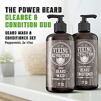 Viking Revolution Beard Wash & Beard Conditioner Set w/Argan & Jojoba Oils - Softens, Smooths & Strengthens Beard Growth - Natural Peppermint and Eucalyptus Scent - Beard Shampoo w/Beard Oil (17 oz)