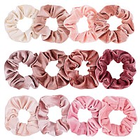 Whaline 12Pcs Blush Theme Hair Scrunchies Velvet Elastics for Women Pink Bobbles Soft Lovers Scrunchy Classic Elastic Thick Hair Bands Ties Gifts for Women Teenage Girls
