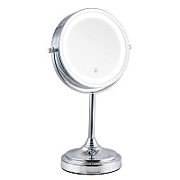 Tabletop LED Light Makeup Mirror, 7x Magnification, Battery Operated, 6.75x13.5H Double Sided Revolving, Oil Rubbed Bronze, Chrome Finish by Rucci