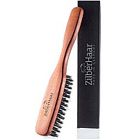 ZilberHaar Long Hair & Beard Brush - Made From Stiff First Cut Boar Bristles And Pearwood - Perfect Beard Care for Men - Works with all Beard Balms and Beard Oils - 8.5 inches long