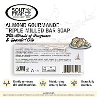 Almond Gourmande Clean Bar Soap by South of France Clean Body Care | Triple-Milled French Soap with Organic Shea Butter + Essential Oils | Vegan, Non-GMO Body Soap | 6 oz Bar - 4 Pack