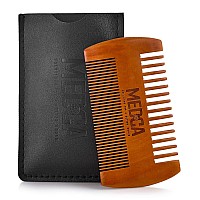 Wooden Beard Comb With Leather Case - Handcrafted Solid Beechwood Beard, Mustache and Head Hair Pocket Combs for Men Dual Action Fine & Coarse Teeth Perfect for Conditioner Oils and Beard Balms