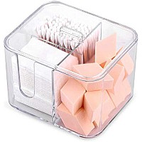 SUNFICON Cotton Pads Holder Organizer Cotton Swab Balls Box Holder Dispenser Storage Canister Cosmetic Pads Container Flossers Case 4-Grid Bathroom Countertop Vanity,Acrylic Crystal Clear