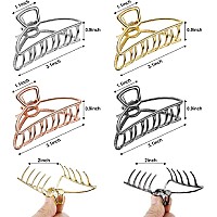 Large Metal Claw Clips Hollow Non-slip Hair Catch Jaw Clamp for Women Girls Hair Barrette for Fixing Hair (Gold, Silver, Rose Gold, Black, 6 Pieces)