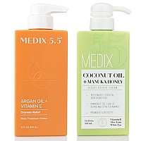 Medix 5.5 Argan Oil + Coconut Oil Skin Care Set Moisturizer Cream Body & Face Lotion | Firming Body Lotion Set Reduces Look Of Wrinkles, Cellulite, Dry Skin, & Uneven Skin Tone For Women, 2PC Bundle