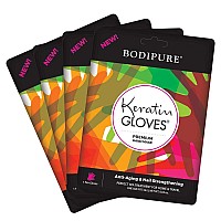 Bodipure Premium Keratin Gloves for Nail Strengthening and Cuticle Softening - Hand Masks for Dry Cracked Hands - Moisturizing Hand Treatment Gloves with Plant Keratin - 4 Glove Pairs
