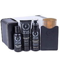 ZEUS Refined Essential Beard Care Kit with Travel Toiletry Bag - Beard Wash, Beard Conditioner, Refined Beard Oil & Travel Dopp Bag - (Made in USA) Verbena Lime
