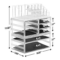 Sorbus Large Clear Makeup Organizer - Detachable 3-Piece Jewelry & Make Up Organizers and Storage Set - Spacious Cosmetic Display Tower - Makeup Organizer for Vanity, Bathroom, Dresser & Countertop