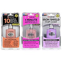 Nail-Aid 3pk Of 10 Quick Hacks + 1 Minute Artificials + Iron Shield Top Coat, Clear, N/A, 1.65 Fl Ounce