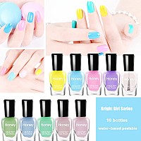 Tophany Non Toxic Easy Peel Off and Fast Dry Nail Polish Set for Pack, Eco Friendly & Organic Water Based Nail Polish for Women,Teens,Kids (10 Bottles)