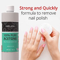 Karlash Professional 100% Pure Acetone Polish Nail Remover 16 oz - Quick, Professional Nail Polish Remover - For Natural, Gel, Acrylic, Sculptured Nails
