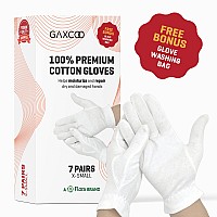 Gaxcoo | XS 100% Premium Cotton Moisturizing Gloves for Dry Hands & Eczema | Overnight Lotion, Sleep & Spa Treatment for Kids & Toddlers | Reusable, Washable - Free Washing Bag (White - XS - 7 Pairs)