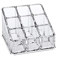 MOSIKER Clear Acrylic Lipstick Organizer,Lip Gloss Holder,Cosmetic Display Case,Small Makeup Storage,9 Compartments