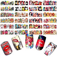 Towenm 12 Sheets Nail Art Stickers Water Transfer Nail Decals for Nail Art, Trendy Marvel Nail Wraps, Sexy Lip Pop Star Nail Decals, Manicure Nail Wraps, Red Kiss Lips Sexy Girl Pattern Nail Sticker - 120 Patterns