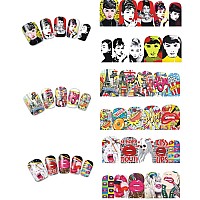 Towenm 12 Sheets Nail Art Stickers Water Transfer Nail Decals for Nail Art, Trendy Marvel Nail Wraps, Sexy Lip Pop Star Nail Decals, Manicure Nail Wraps, Red Kiss Lips Sexy Girl Pattern Nail Sticker - 120 Patterns
