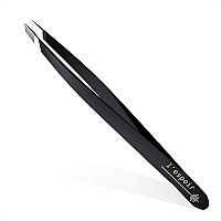 Lespoir High Precision Slant Tweezers with Perfect Alignment (Rust-Free, Stainless Steel) Best for Daily Beauty Routine - Single Piece for Men and Women - Black colour